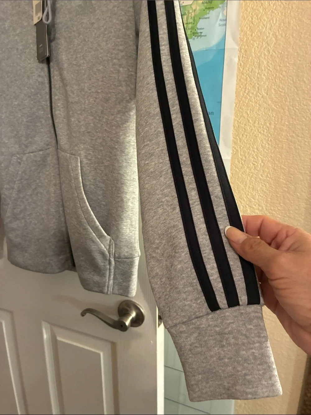 NWT adidas Gray Hoodie with Black Sleeve Stripes